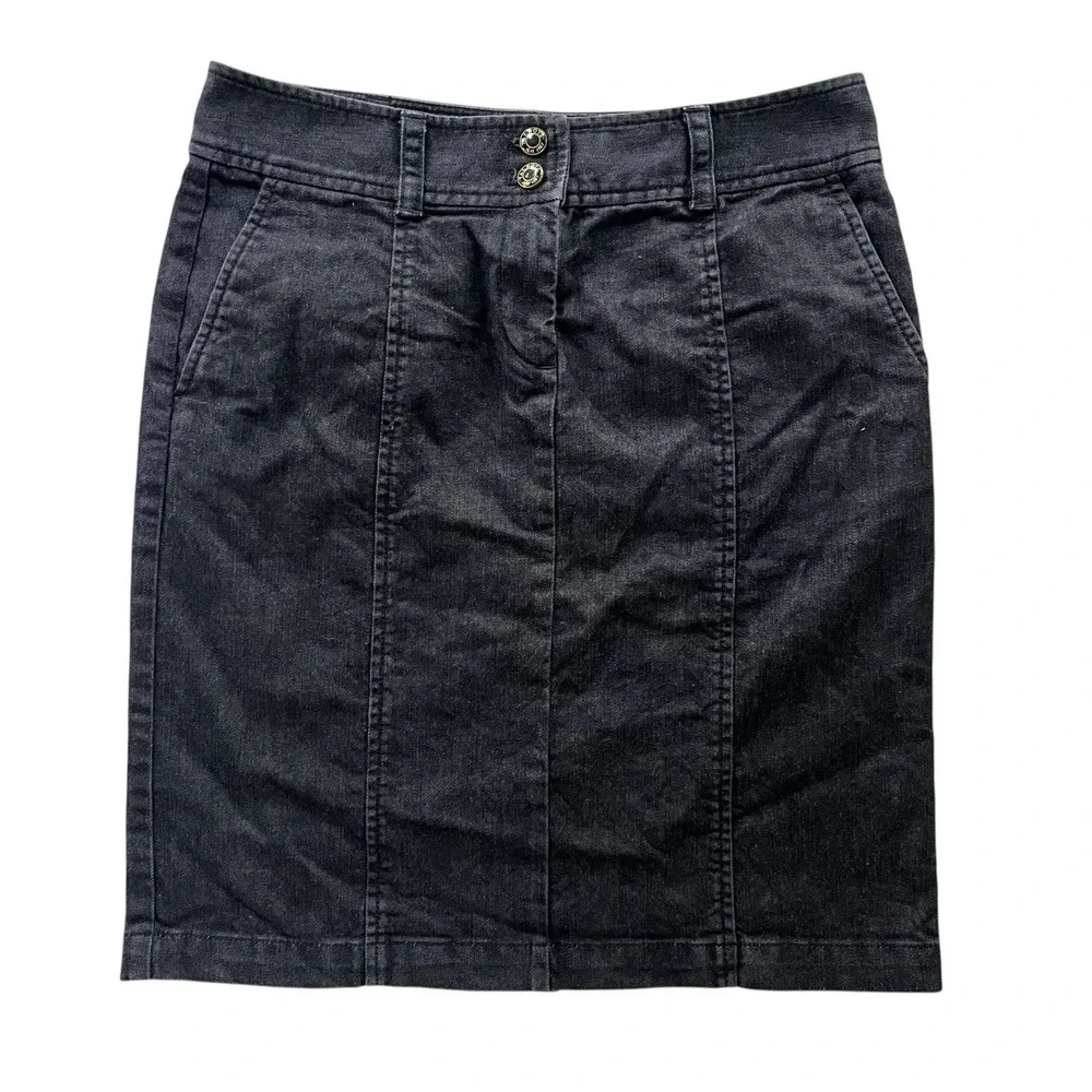 Talbots Womens Sz 2 Petites Black Gray Dark Wash Denim Stretch Pencil Jean Skirt